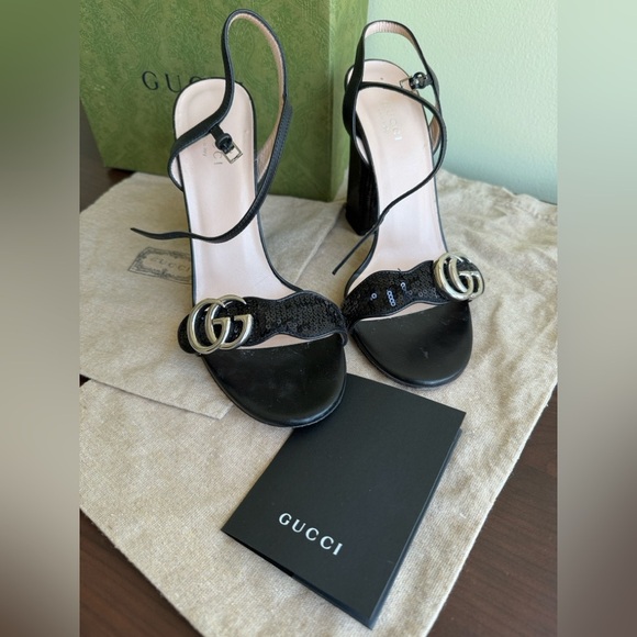 GUCCI Black sandal- size 37(1/2) Sequin Marmont High Heeled Look brand new - Picture 5 of 16